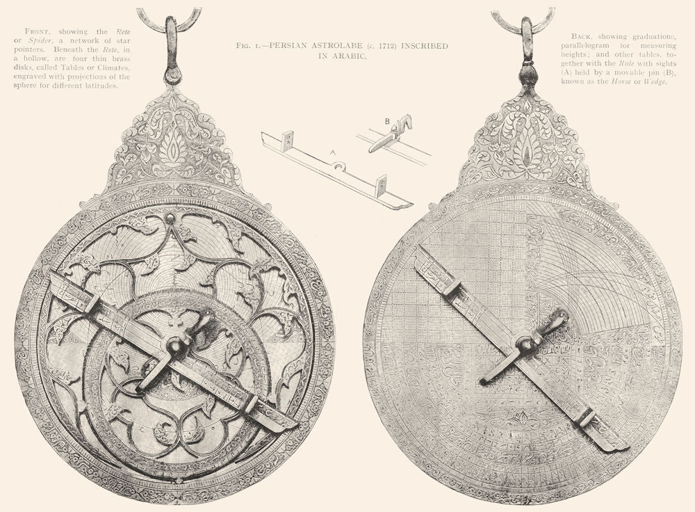 ASTRONOMY. Persian Astrolabe (c 1712) Inscribed in Arabic. Rete Spider 1910